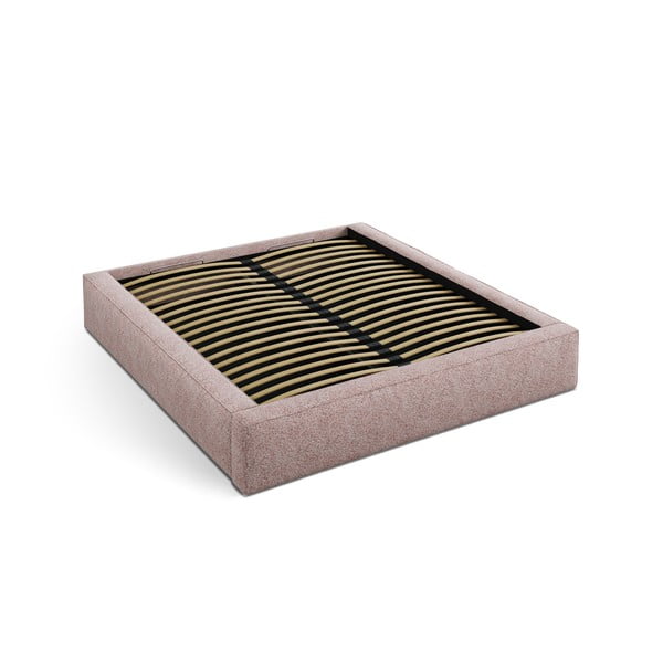 Gaiši rozā polsterēta divvietīga gulta ar veļas kasti ar redelēm 200x200 cm Simon Olivia – Micadoni -image-2