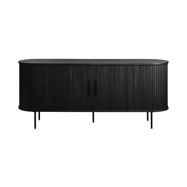 Melna zema kumode ar ozolkoka imitāciju ar bīdāmām durvīm 76x180 cm Nola – Unique Furniture