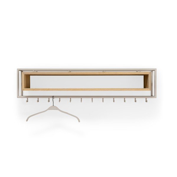 Dabīga toņa/pelēkbrūns ozola masīvkoka sienas pakaramais ar plauktu 118 cm School – Spinder Design-image-4