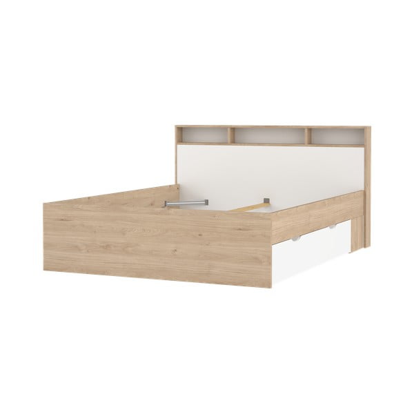 Dabīga toņa divvietīga gulta ar ozolkoka imitāciju bez režģa un ar veļas kasti 160x200 cm Ikast – Tvilum-image-4