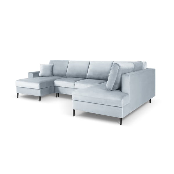 Gaiši zils samta salokāms stūra dīvāns ar uzglabāšanas vietu (ar labo stūri/U veida) Kyoto – Cosmopolitan Design-image-3