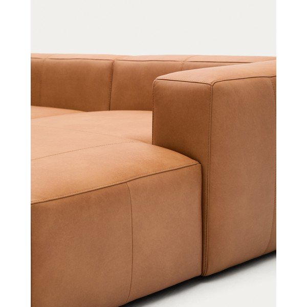 Brūns ādas stūra dīvāns (ar kreiso stūri/ar zvilni) Blok – Kave Home-image-2