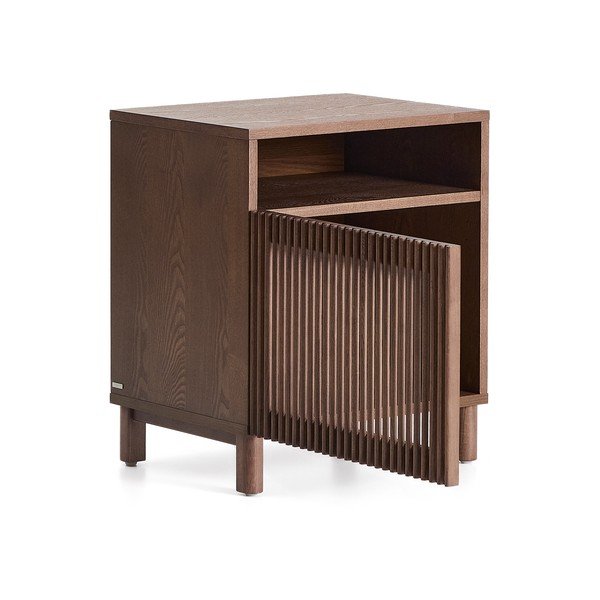 Tumši brūns naktsskapītis ar riekstkoka imitāciju un plauktiem Beyla – Kave Home-image-4