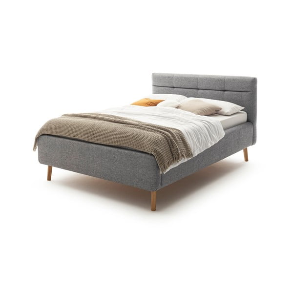 Pelēka polsterēta divguļamā gulta ar glabāšanas vietu un režģi 140x200 cm Lotte – Meise Möbel