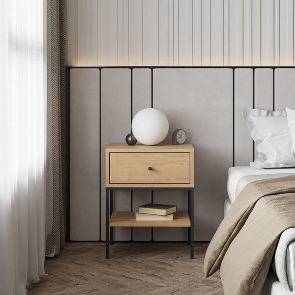 Dabīga toņa naktsskapītis ar ozolkoka imitāciju ar plauktiem Lisa – Marckeric-image-1