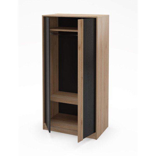 Melns/dabīga toņa drēbju skapis ar ozolkoka imitāciju 90x180x53 cm Dennis – Marckeric-image-3