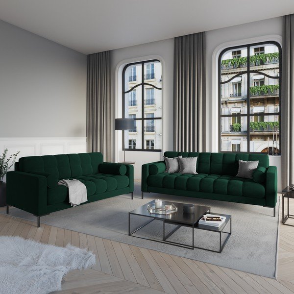 Tumši zaļš trīsvietīgs samta dīvāns Cosmopolitan Design Bali-image-1