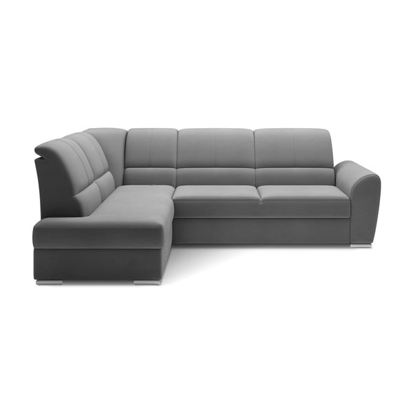 Pelēks samta salokāms/ar uzglabāšanas vietu stūra dīvāns (ar kreiso stūri/L veida) Siber – ELTAP