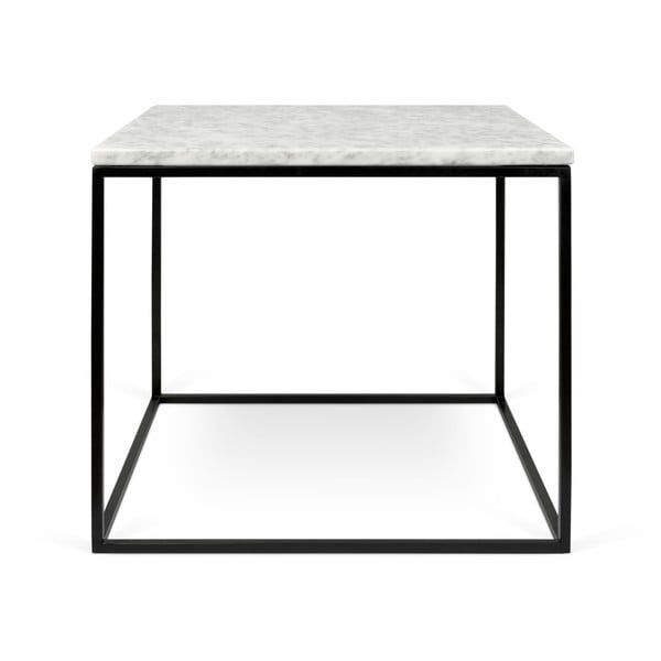 Balts marmora kafijas galdiņš ar melnām kājām TemaHome Gleam, 50 x 50 cm
