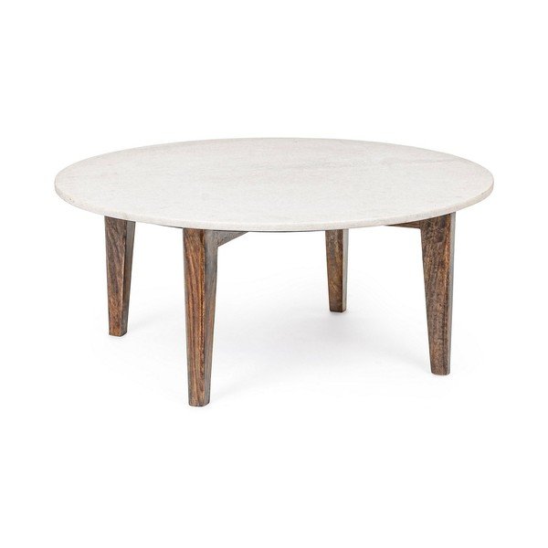 Balts/dabīga toņa apaļš žurnālgaldiņš ar marmora virsmu ø 75 cm Sylvester – Bizzotto