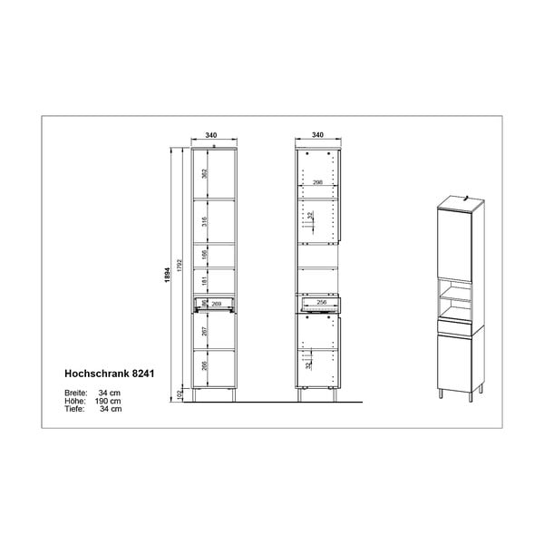 Balts augsts vannas istabas skapītis 34x190 cm Salinas – Germania-image-3