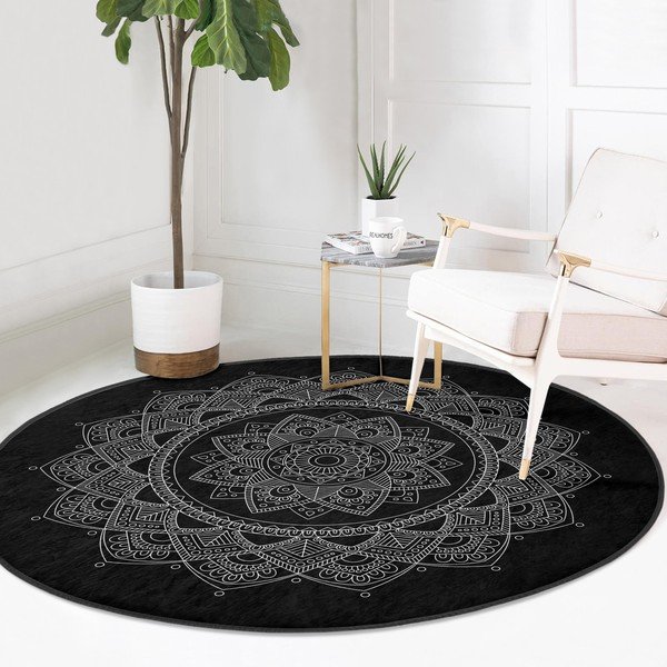 Melns mazgājams robotu putekļu sūcējiem piemērots apaļš paklājs ø 100 cm Comfort – Mila Home-image-2