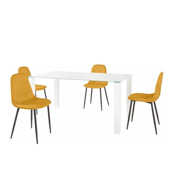 Ēdamgalds un 4 dzelteni krēsli Støraa Dante, galda garums 160 cm