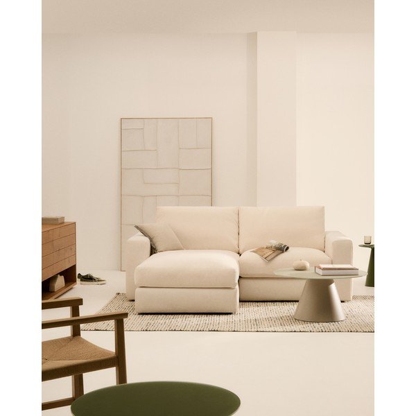 Bēšs stūra dīvāns no šenila auduma (ar kreiso stūri/ar zvilni) Alea – Kave Home-image-1