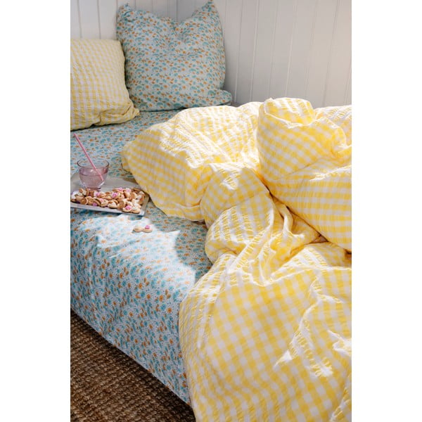 Dzeltena/balta vienvietīga gultas veļa no krepa auduma 140x200 cm Bæk&Bølge – JUNA-image-3