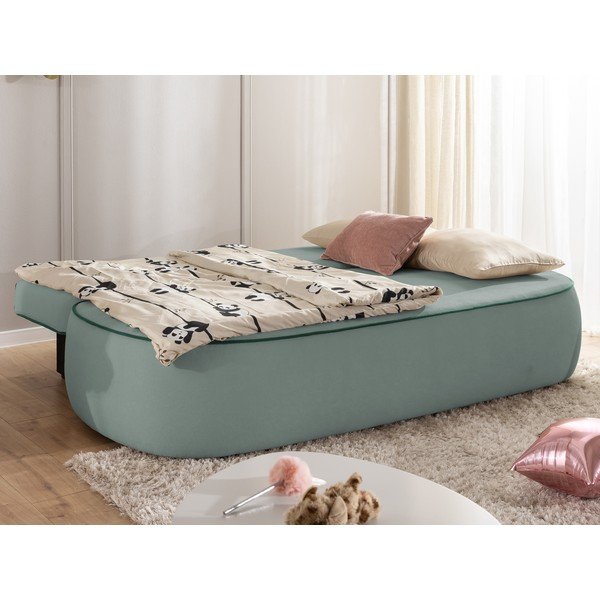 Zaļganzils/dūmakaini zils samta salokāms/ar uzglabāšanas vietu bērnu dīvāns 210 cm Saga – Ropez-image-4