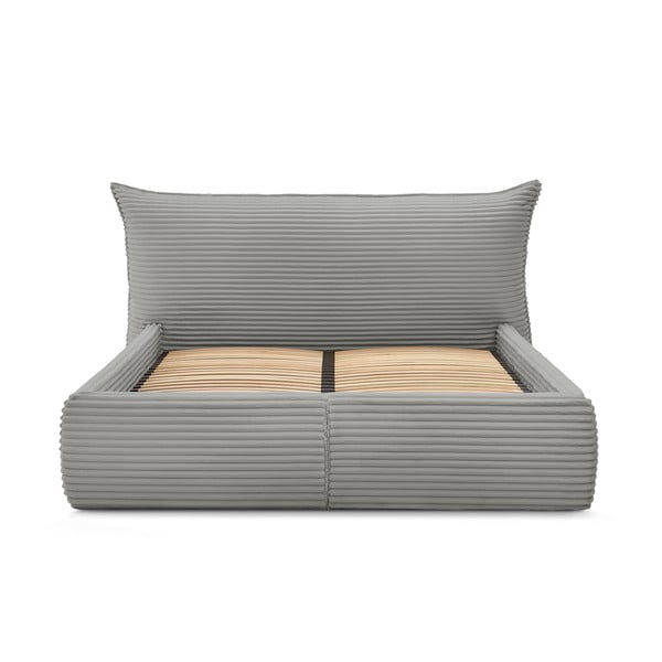 Pelēka polsterēta divvietīga gulta ar veļas kasti un redelēm 180x200 cm Jade – Bobochic Paris-image-4