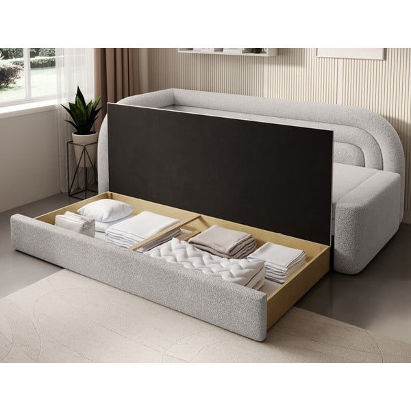 Krēmkrāsas salokāms/ar uzglabāšanas vietu dīvāns no buklē auduma ar labo stūri 223 cm Fabillo – ELTAP-image-4