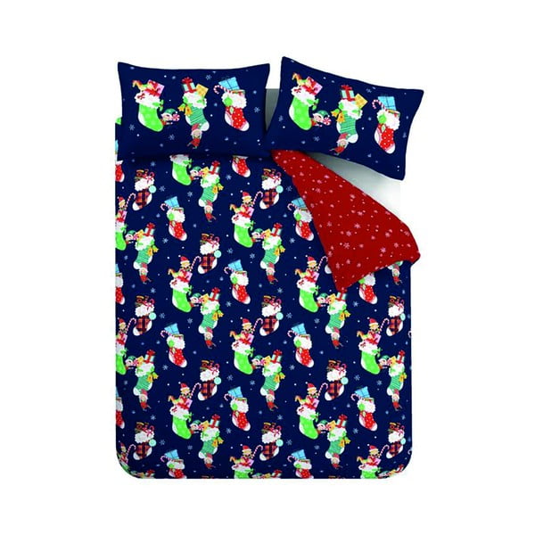 Sarkana/zila bērnu gultas veļa 120x150 cm Christmas Elves – Catherine Lansfield