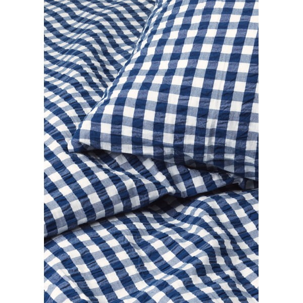 Balta/tumši zila vienvietīga gultas veļa no krepa auduma 140x200 cm Bæk&Bølge – JUNA-image-2