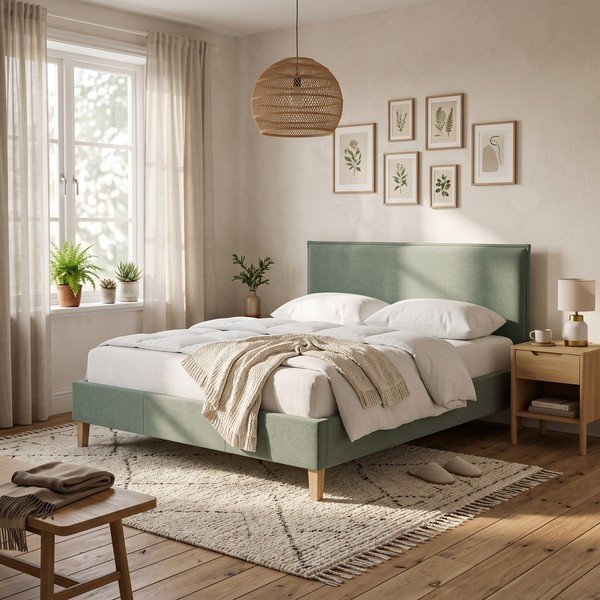 Zaļa polsterēta divvietīga gulta ar redelēm 180x200 cm Tina – Ropez-image-1