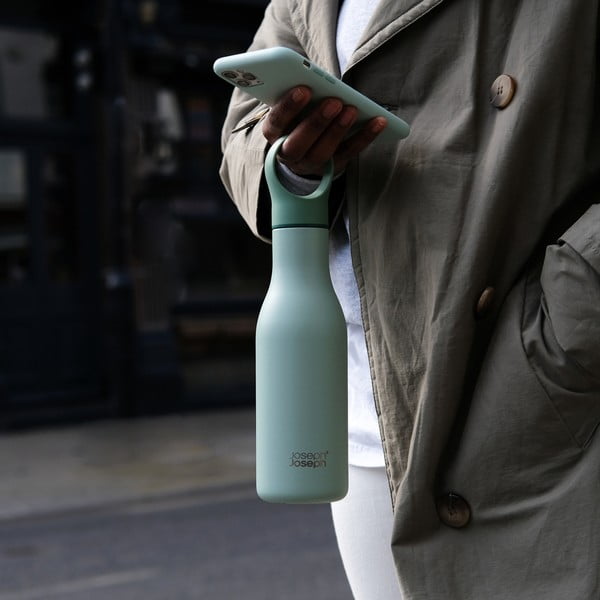 Piparmētru zaļa nerūsējošā tērauda pudele ceļojumiem 500 ml Loop – Joseph Joseph-image-2