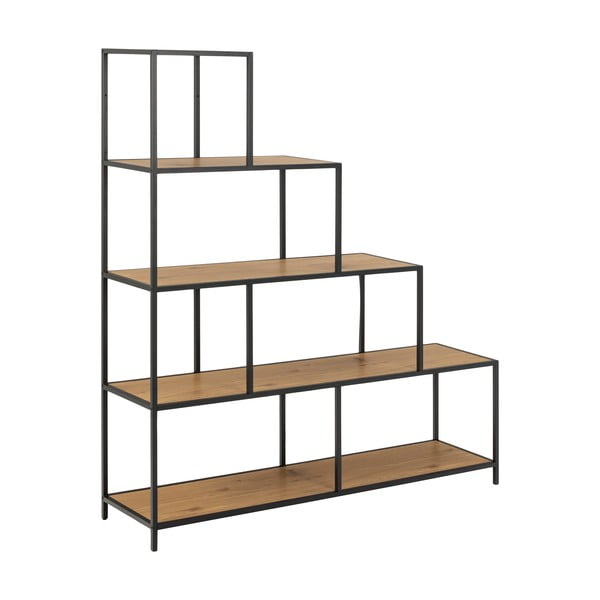 Melns grāmatu plaukts ar ozolkoka imitāciju 135x150 cm Seaford – Actona-image-2