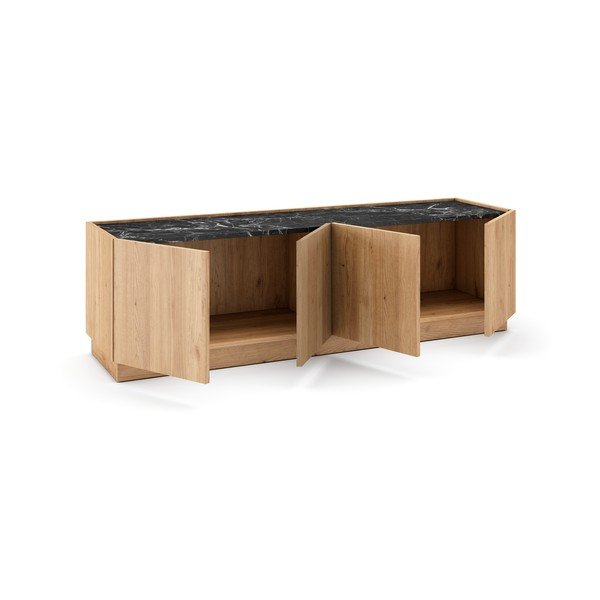 Melns/dabīga toņa ozolkoka imitācijas TV galdiņš 160x48 cm Dione – Marckeric-image-4