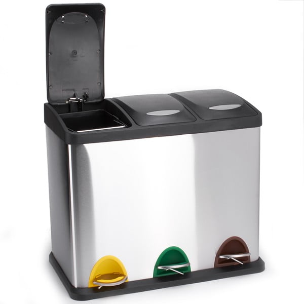 Matētas sudraba krāsas atkritumu šķirošanas tērauda atkritumu tvertne ar pedāli 3x8 l   Tri Selectif – MSV-image-2