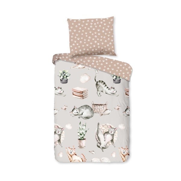 Pelēka/brūna kokvilnas bērnu gultas veļa 120x150 cm Catlife – Good Morning