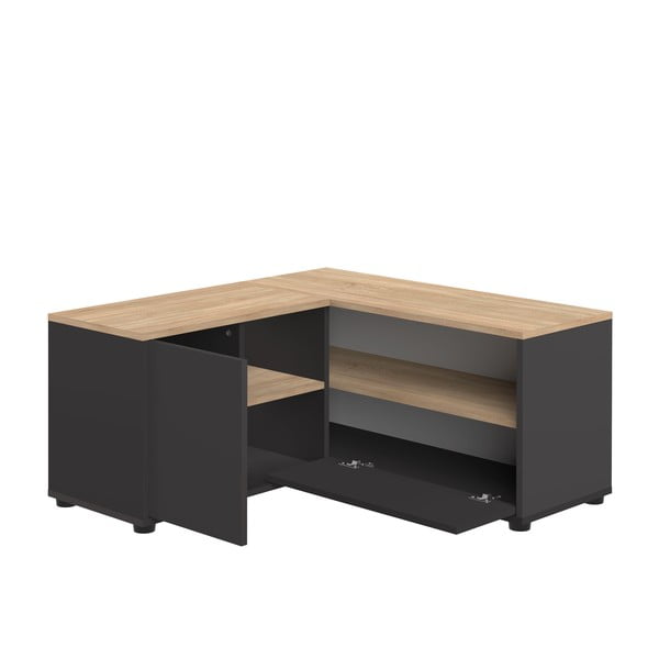 Melns/dabīga toņa TV galdiņš ar ozolkoka imitāciju 90x45 cm Angle – TemaHome-image-3