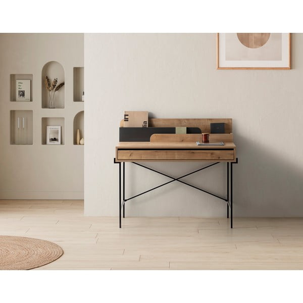 Ozola masīvkoka darba galds ar izvelkamu virsmu 60x113 cm Lila – Marckeric-image-2