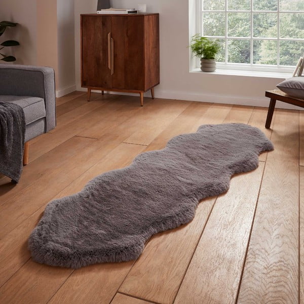 Pelēks sintētisks celiņa paklājs 60x180 cm Super Teddy – Think Rugs-image-1