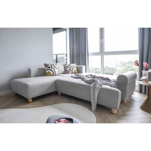 Gaiši pelēks izvelkamais stūra dīvāns (kreisais stūris) Bouncy Olli – Miuform-image-1