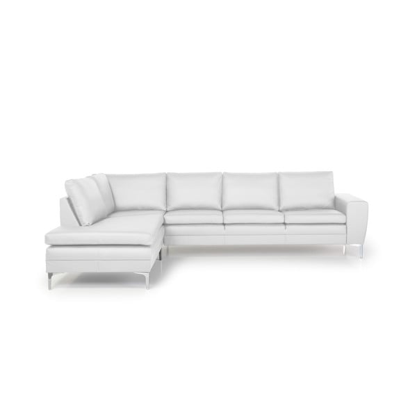 Balts ādas stūra dīvāns Scandic Twigo, kreisais stūris