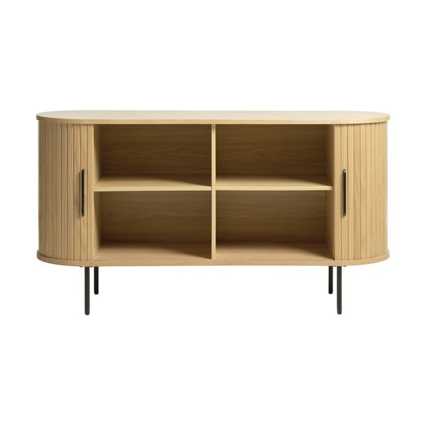 Dabīga toņa zema kumode ar ozolkoka imitāciju un bīdāmām durvīm 140x76 cm Nola – Unique Furniture-image-3