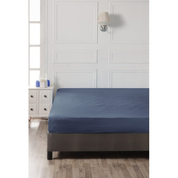 Tumši zils kokvilnas palags ar gumiju 140x200 cm – Mijolnir-image-2