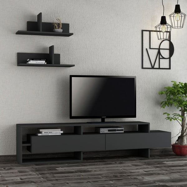 Antracīta pelēks TV plauktu komplekts 180x42 cm Gara – Homitis-image-3