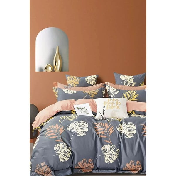 Pelēka divguļamā gultas veļa ar palagu 200x220 cm Leaf – Mila Home