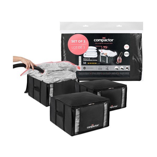 Melnas vakuuma plastmasas uzglabāšanas kastes (3 gab.) 42x40x25 cm Black Edition – Compactor