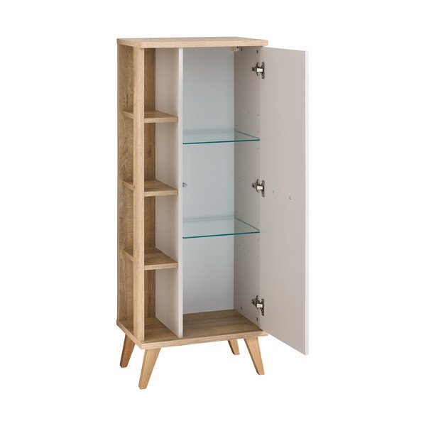 Krēmkrāsas augsts vannas istabas skapis ar ozolkoka imitāciju 50,5x128 cm Quickset 966 – Pelipal-image-2