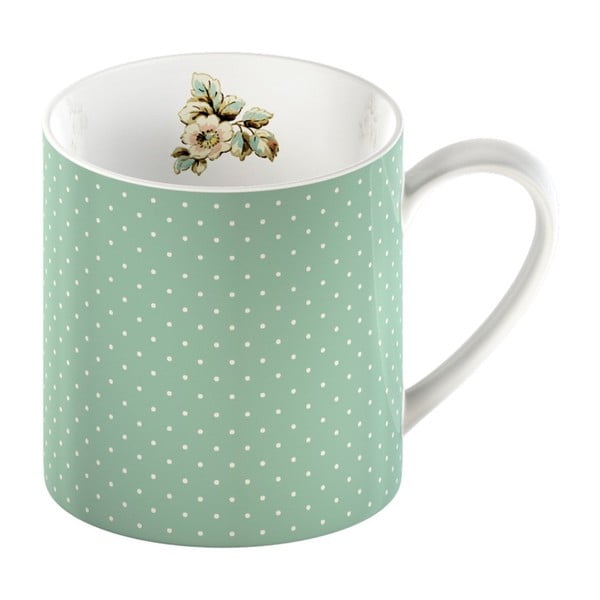 Zaļa porcelāna krūze ar punktiņiem Creative Tops Cottage Flower, 330 ml