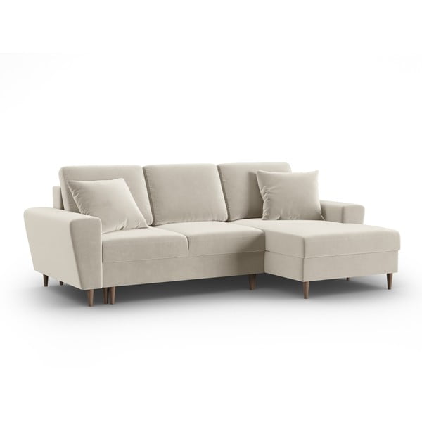 Bēšs samta salokāms stūra dīvāns ar uzglabāšanas vietu (ar labo stūri/ar zvilni) Kyoto – Cosmopolitan Design-image-4