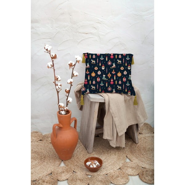 Tumši zils spilvens ar lina piejaukumu Really Nice Things Christmas Ornaments, 45 x 45 cm-image-3