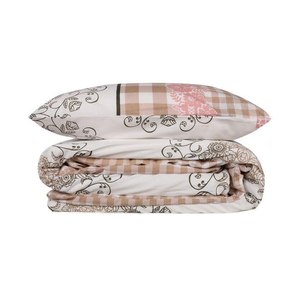 Balta/rozā vienguļamā gultas veļa no ranforce kokvilnas 140x200 cm Nazenin – Mijolnir