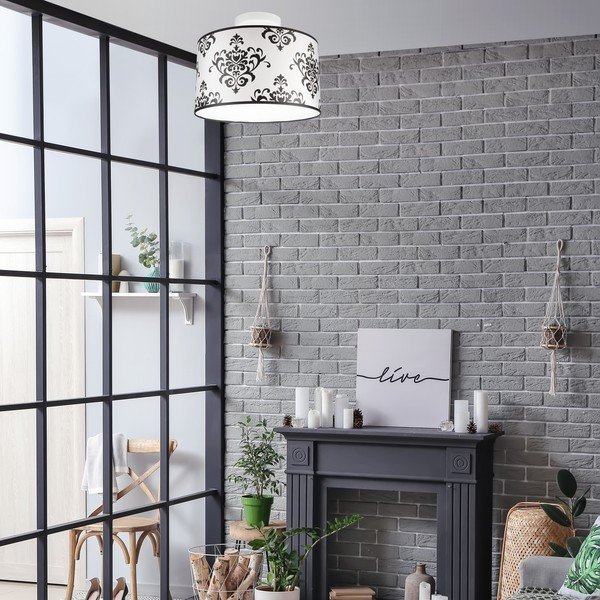 Melnbalta griestu lampa ar auduma abažūru ø 35 cm Print – LAMKUR-image-2