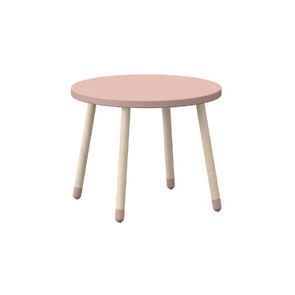 Rozā bērnu galds ar oša koka kājām Flexa Dots, ø 60 cm