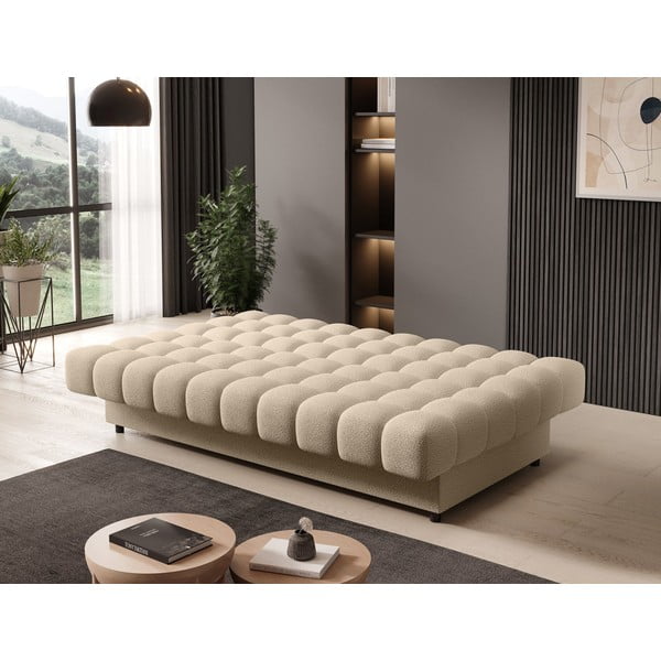 Bēšs salokāms/ar uzglabāšanas vietu dīvāns no buklē auduma 197 cm Clareta – ELTAP-image-4