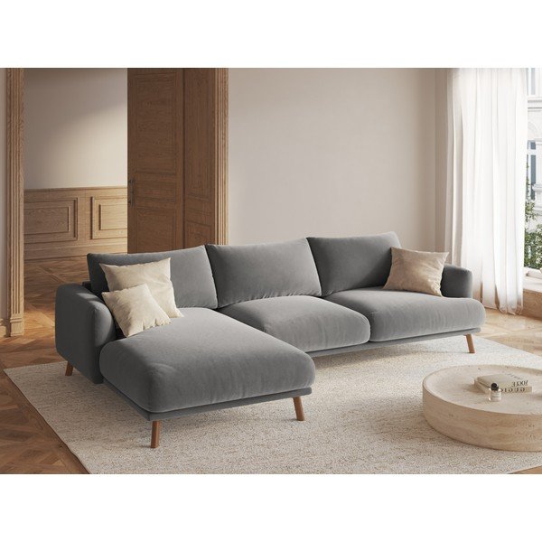 Pelēks samta stūra dīvāns (ar kreiso stūri/ar zvilni) Naomi – Micadoni -image-1