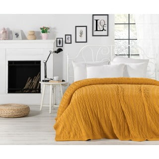 Sinepju dzeltens gultas pārklājs Homemania Decor Knit, 220 x 240 cm